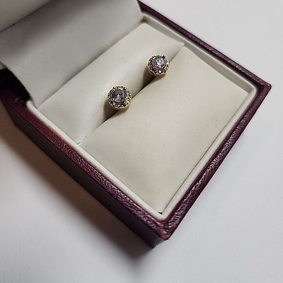 Sterling Silver Plated With Gold Tone Overlay Stud Earrings - Picture 2 of 3